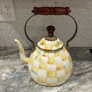 Mackenzie Childs Parchment Check 3 qt Tea Kettle